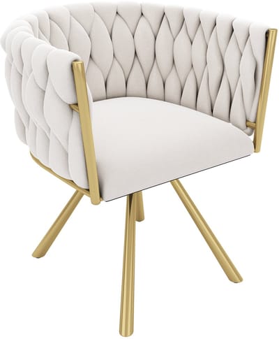 Merax Draaibare Eetkamerstoel – Fluwelen Stoel met Armleuningen & 360° Draaifunctie – Luxe Design met Metalen Poten – Beige