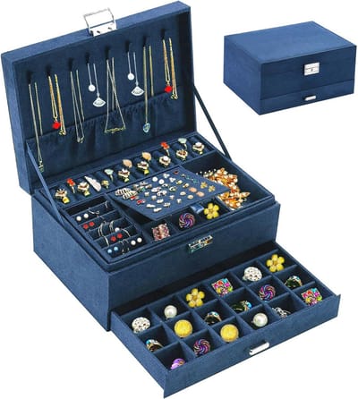 Sieraden Organizer Box voor Vrouwen - Navy Blue Fluwelen Opbergdoos voor Kettingen, Oorbellen, Ringen en Armbanden