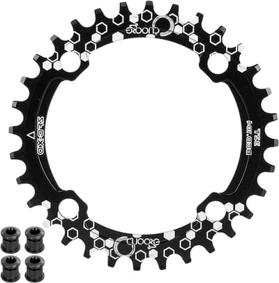 Mountainbike Kettingblad 30/32/34/36/38 Tanden BCD 104, Aluminium, Geschikt voor MTB, Rood/Zwart, Lichtgewicht en Duurzaam