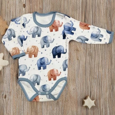 Dartomik - Babybody met Lange Mouw - 74 - Słoniki - 100% Katoen