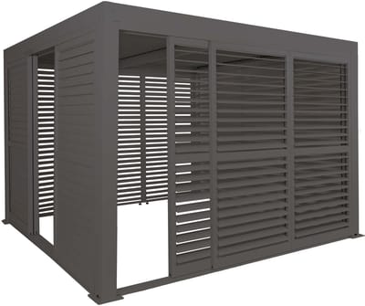 Alu Pergola MCW-L46, paviljoen terrasoverkapping, 6x lamellenpaneel 6x schuifdeuren, 11 cm frame, 3x3 m ~ antraciet