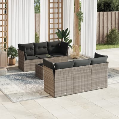 vidaXL - 7-delige - Loungeset - met - kussens - poly - rattan - lichtgrijs