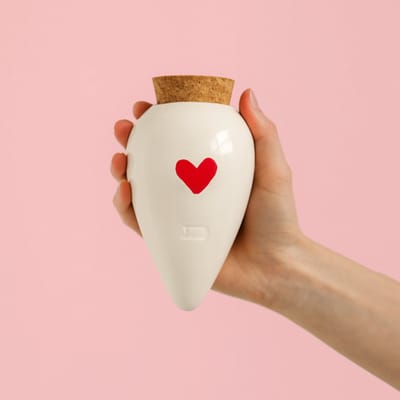 Bewatering Olla - Wit met Rood Hartje - Heart - Bewatering - Keramiek & Terra Cotta - Waterdruppelaar - Bewateringsbol voor Planten - Druppelsysteem - Moestuin - Tuinieren