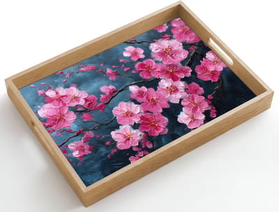 Dienblad hout 50x35 cm - Schootdienblad - Bloem - Bloesems - Roze - Abstract - Borrelplank rechthoek - Plateau dienbladen