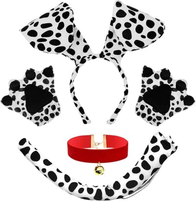 Dalmatian Kostuum met Hondenoortjes, Hondentail en Ketting voor Halloween, Carnaval en Cosplay Feestjes voor Volwassenen en Kinderen