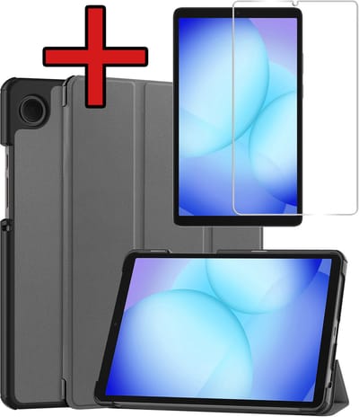 Hoesje - Geschikt voor Samsung Galaxy Tab A11 / A9 - Met Screenprotector - Hardcover Book Case - Trifold Bookcase Hoes - Hard Cover - Tablethoes - Grijs