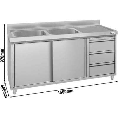 GGM Gastro Spülschrank ECO - 1600x600mm - mit 3 Schubladen & 2 Becken links