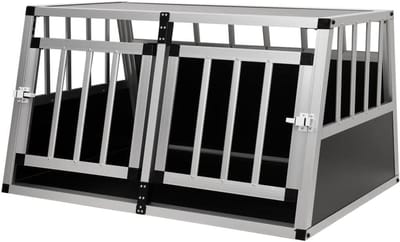 Hondentransportbox - Hondenkooi Auto - Veilig Vervoer - Dubbele Deuren - 89 x 69 x 50 cm - Zilver