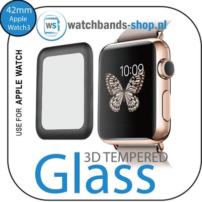 Screenprotector - Apple Watch 3 42mm - zwart rand - 3D gehard glas