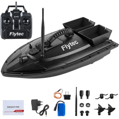 Flytec bateau à appâts de pêche 500m bateau à appâts télécommandé double moteur détecteur de poisson RC 1.5KG chargement avec EU Plug noir