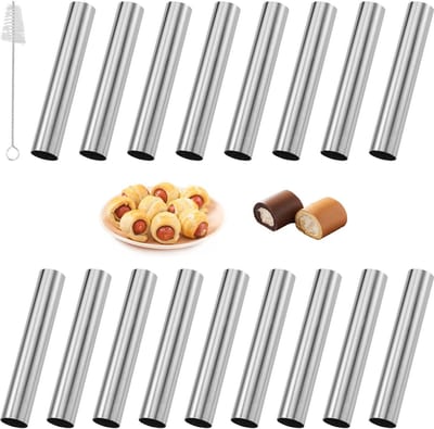 Dailygoods- Cannoli Mallen 17 Stuks - Roestvrij Staal - Antiaanbaklaag - Lichtgewicht - Reinigingsborstel - 12 cm - Bakvormen