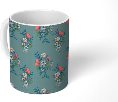Mok - Koffiemok - Boeket - Patronen - Bloemen - Klaproos - Mokken - 350 ML - Beker - Koffiemokken - Theemok