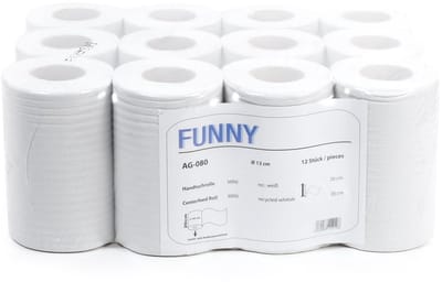 Mini paper towelrol 20 cm - 1-laags, helder wit - ideaal voor kleine ruimtes (12 stuks)