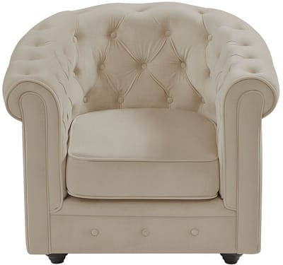 Vente-unique Fauteuil van beige velours CHESTERFIELD