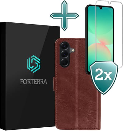 Hoesje Met 2x Screenprotector - Geschikt voor Samsung Galaxy A26 - Luxe Pasjeshouder - Flip Case - Bookcase Portemonee - Kunstleer Book Case - Flipcase Hoes - Book Cover - Walletcase - Portemonneehoes - Bruin