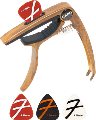 Finesse Universele Capo met Plectrums - Plectrumhouder - Gitaar - Akoestisch - Elektrische - Ukelele - Hout