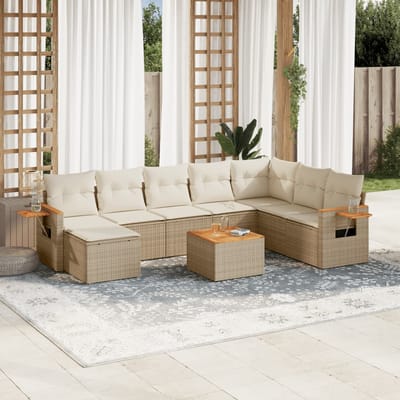 vidaXL - 9-delige - Loungeset - met - kussens - poly - rattan - beige