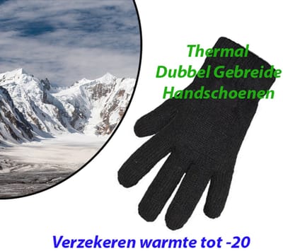 2-Paar Thermal Dubbel Gebreide Handschoenen Zwart L/XL