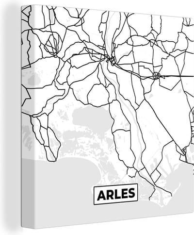 Canvas Schilderij Stadskaart – Frankrijk – Arles - Kaart – Plattegrond - Zwart wit - 20x20 cm - Wanddecoratie