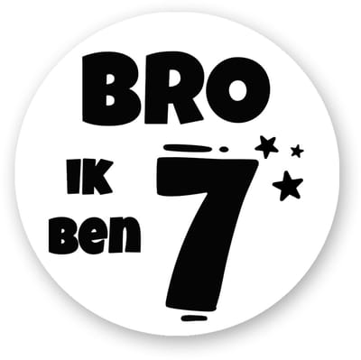 25x traktatiestickers - BRO ik ben 7 - Verjaardag stickers 7 jaar - BRO - Sluitstickers - Kinderfeest Traktatie - Uitdelen - Uitdeeltraktatie - Wensetiket - Rond - 40mm - Glossy sticker -Sluitstickers Pimp Studio
