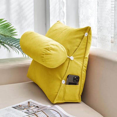 Driehoek Leeskussen - Steun Wig - Ontspannen Lezen - Verstelbare Rugsteun - 60 x 50 cm - Geel