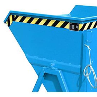 Spanenkieper Bauer SKS 550, staal, blauw, B 1250 x D 1200 x H 1170 mm, 550 l, tot 1000 kg, rollen, aftapkraan, handmatige kiepinrichting