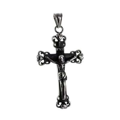 Kruishanger met Jezus en INRI Unisex, Christelijke Kruis Hanger met Zwartgeblakerde Afwerking, RVS – Unisex