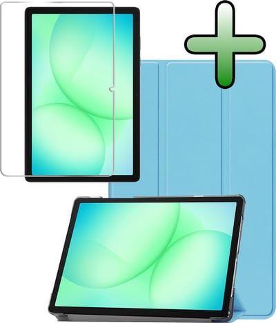 Hoesje Geschikt voor Samsung Galaxy Tab A11 Plus / A9 Plus - Met Screenprotector - Trifold Bookcase - Hard Cover - Hardcover Book Case - Tablet Hoes - Lichtblauw