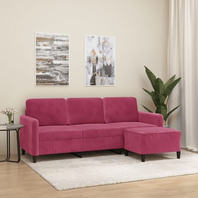 vidaXL - Driezitsbank - met - voetenbank - 180 - cm - fluweel - wijnrood