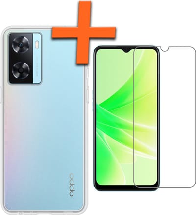 Hoes - Met Screenprotector - Geschikt voor OPPO A57s - Sterk & Shockproof - Back Cover - Siliconen Case - Telefoon Hoes - Transparant
