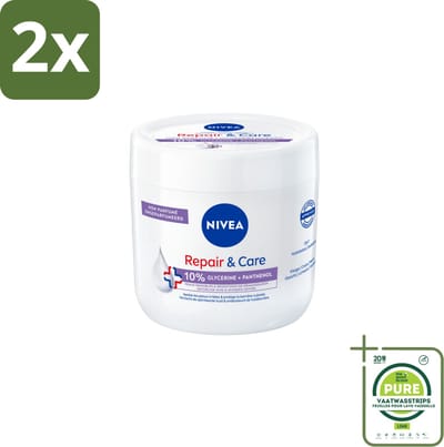 NIVEA - Bodycrème - Herstel & Verzorging Gevoelig - Met 10% Glycerine & Panthenol - Voor gevoelige & jeukerige huid - 400 ml - Voordeelverpakking - 2 stuks - NIVEA bodycrème - Gevoelige huid