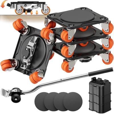Lage Meubelroller met Dubbele Zwenkwielen en Parkeerrem - Heavy Duty Dolly Set
