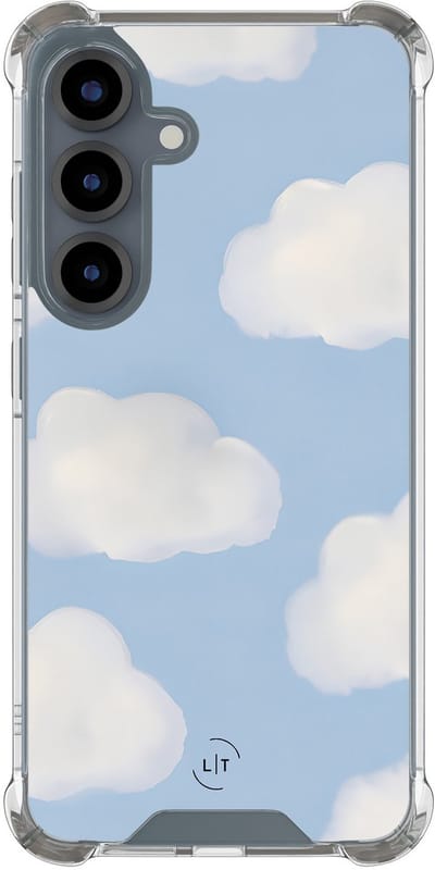 Shockproof hoesje - Geschikt voor Samsung Galaxy S25 - Wolken - Extra sterke case - TPU/polycarbonaat - Natuur - Blauw, Transparant