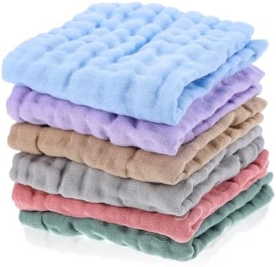 Set van 6 zachte mousseline babywashandjes - Vierkant formaat - Biologisch katoen