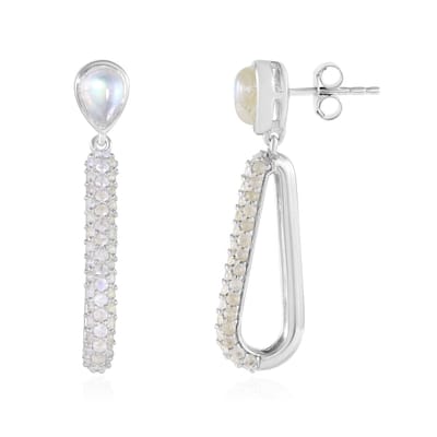 Cavill - Elegante Zilveren Oorbellen - 925 Sterling Zilver Gerhodineerd - Blauwe Maansteen 3 2 ct - Druppelvormige Cabochon - 36 mm