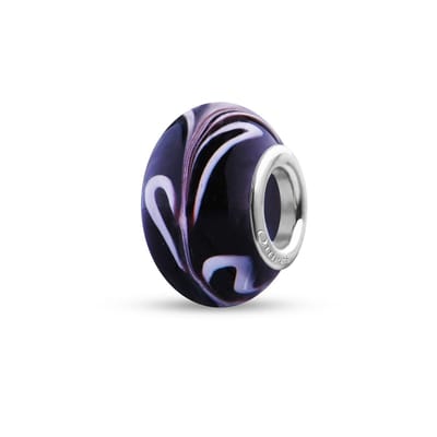 Quiges - Glazen - Kraal - Bedels - Beads Zwart met Wit Blad Patroon Past op alle bekende merken armband NG571
