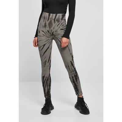 Urban Classics - Cotton Tie Dye High Waist Legging - S - Zwart/Grijs