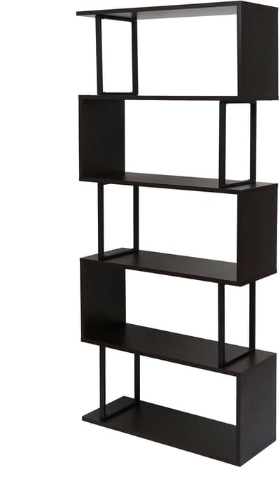 Boekenplank MCW-A27, staande plank, woonkamerplank, 183x80cm 3D structuur 5 niveaus ~ donkerbruin, zwart metaal