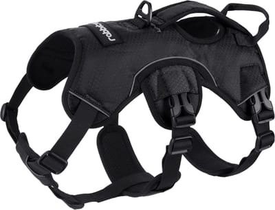 Hondenharnas met draaggreep, voor honden, borsttuig, reflecterend harnas, verstelbaar, geschikt voor buitengebruik, training, voor veilige controle, gevoerd, in de maten M, L of XL, zwart, m, zwart
