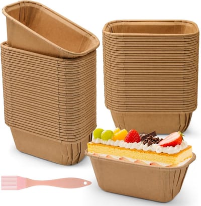 SnelShoppen - 100 Stuks Plumcake Mallen Papieren Set met Kwast, Bakvormen 8x4x4cm, Rectangulaire Mini Cake Mallen voor Taarten, Brood, Muffins, Ovenge