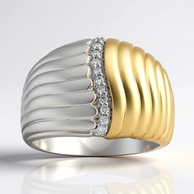 Cavill - Zilveren Ring 925 Sterling met 11 I1 (G) Afrikaanse Diamanten - Rhodium Verguld - Golvend Briljantslijpsel - Elegant Dames Sieraad