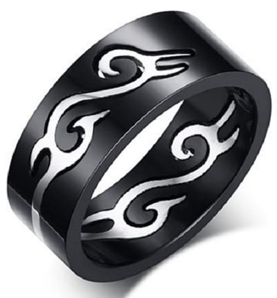 Jonline Schitterende Zwart Zilver Kleur Dragon Ring 7 mm. |Herenring | Damesring| 20.75 mm. maat 65