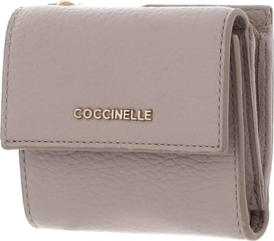 COCCINELLE Leren Portemonnee Metallic Soft Wallet Grained Leather Powder Pink Beige