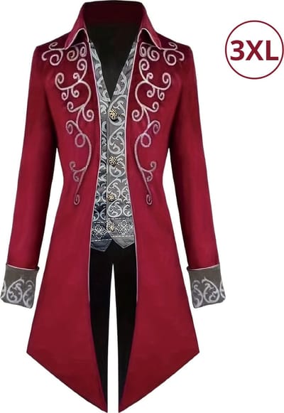 Bovista Halloween Kostuum - Halloween Outfit - Volwassenen - Piraat - Jas - Steampunk - Rood - Maat XXXL - Costume - Carnaval