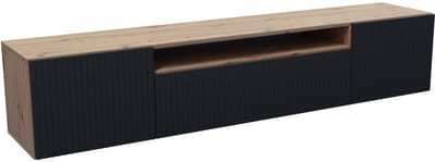 TV-kast Rico, woonwand, lowboard, tv-standaard, woonwand, woonkamer, tv-meubel, woonkamermeubels, televisie, highboard, TV-kast, tv-lowboard, 200 cm, drie deuren, zwart, bruin
