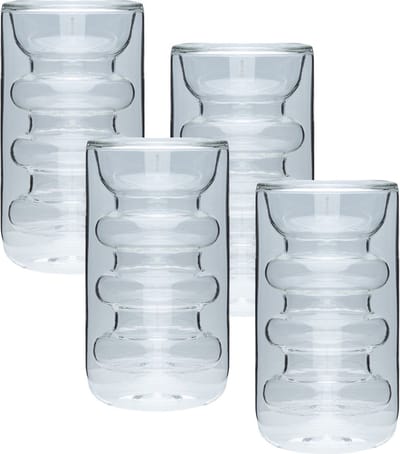4x Intirilife Dubbelwandig thermoglas - stijl met groeven - 260 ml inhoud - Mondgeblazen geïsoleerd voor latte macchiato, als theeglas of koffieglas met handvat