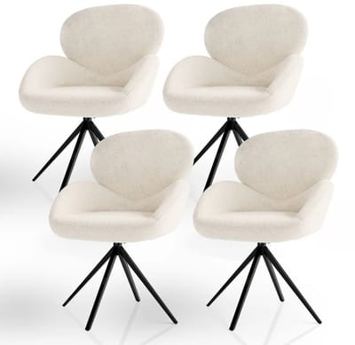 Draaistoel / Eetkamerstoel Albano - Incl. Draaifunctie - Bouclé Stof - Crème - Set van 4