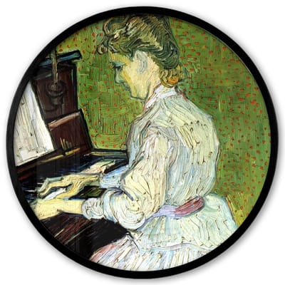 Poster in lijst Rond - Fotolijst 40x40 cm - Posters - Marguerite Gachet op de piano - Vincent van Gogh - Ronde posterlijst zwart - Decoratie - Wanddecoratie woonkamer - Muurdecoratie slaapkamer