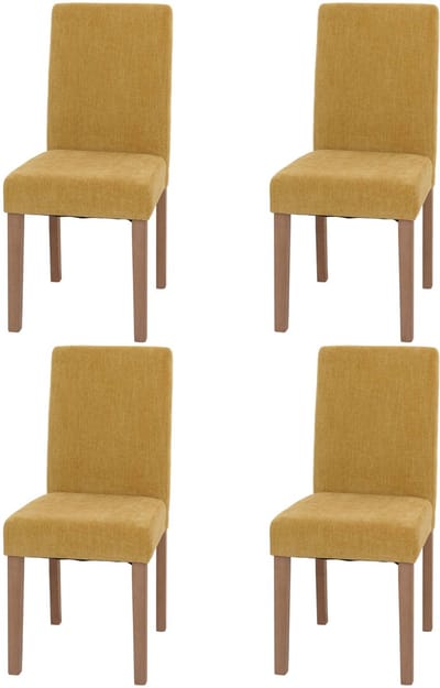 Set van 4 eetkamerstoelen Littau, keukenstoel met hoge rugleuning, stof/textiel chenille hout ~ geel, naturelkleurige poten
