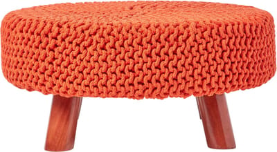 Homescapes gebreide voetenbank, 30 cm hoog, oranje